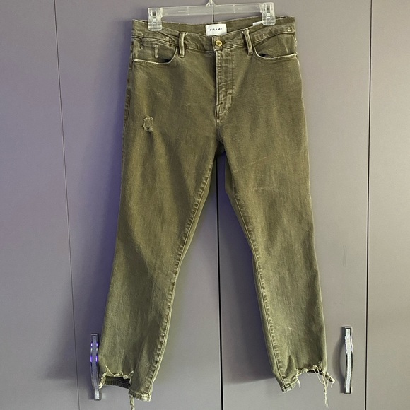 Frame Denim Le High Washed Moss Rips Distressed Straight Cropped Leg Jeans - Picture 8 of 11
